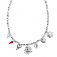 Roestvrij stalen (RVS) Stainless steel kettingen met bedels zomer Silver-red-white