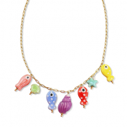 Roestvrij stalen (RVS) Stainless steel kettingen met bedels vissen Gold-multicolour