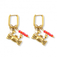 Roestvrij stalen (RVS) Stainless steel oorbellen krab Gold-red-white