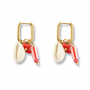 Roestvrij stalen (RVS) Stainless steel oorbellen schelp Gold-red-white