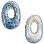 DQ Grieks keramiek kralen ovaal mosaic Brisk blue-off white-lila