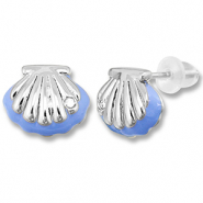 Brass TQ metaal oorbellen / oorstekers schelp Silver-carolina blue