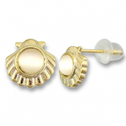 Brass TQ metaal oorbellen / oorstekers schelp met parel Gold-light grey