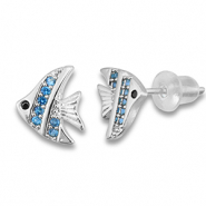 Brass TQ metaal oorbellen / oorstekers vis Silver-light blue