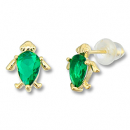 Brass TQ metaal oorbellen / oorstekers schildpad Gold-green