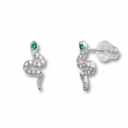 Brass TQ metaal oorbellen / oorstekers slang Silver-green