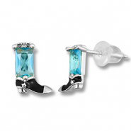 Brass TQ metaal oorbellen / oorstekers cowboylaars Silver-light blue