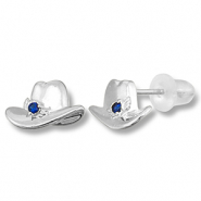 Brass TQ metaal oorbellen / oorstekers cowboyhoed Silver-dark blue