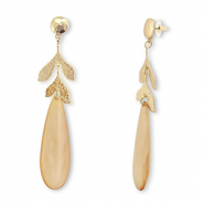 Trendy oorbellen druppel Caramel beige marble-gold