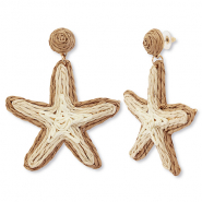 Trendy raffia oorbellen zeester Beige-light brown-gold