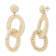 Trendy raffia oorbellen ovaal Beige-gold