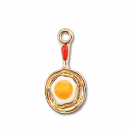 Bedels metaal enamel pan met ei Gold-white-yellow