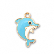 Bedels metaal enamel dolfijn Gold-light blue-white