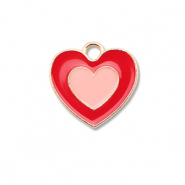 Bedels metaal enamel hart Gold-red-peach pink