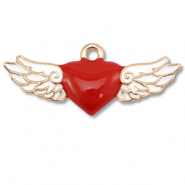 Bedels metaal enamel hart met vleugels Gold-red-white