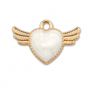 Bedels metaal enamel hart met vleugels Gold-white