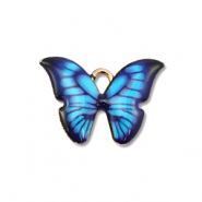 Bedels metaal enamel vlinder Gold-blue-black