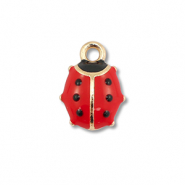 Bedels metaal enamel lieveheersbeestje Gold-red-black