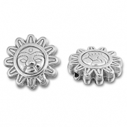 Roestvrij stalen (RVS) Stainless steel kralen bloem met gezicht Silver