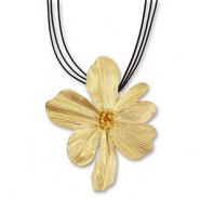 Statement kettingen touw met bloem Black-gold