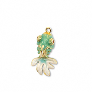 Eco-brass&reg; metaal bedels vis Gold-turquoise-white