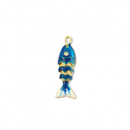 Eco-brass&reg; metaal bedels vis Gold-dark blue-white