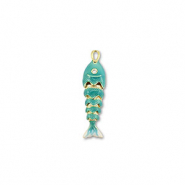 Eco-brass&reg; metaal bedels vis Gold-turquoise-white