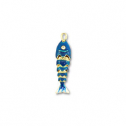 Eco-brass&reg; metaal bedels vis Gold-dark blue-white
