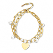 Roestvrij stalen (RVS) Stainless steel armbanden hart Gold