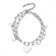 Roestvrij stalen (RVS) Stainless steel armbanden hart Silver