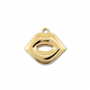 Roestvrij stalen (RVS) Stainless steel bedels kiss Gold