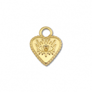 Roestvrij stalen (RVS) Stainless steel bedels hart met Alziend oog Gold