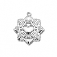 Roestvrij stalen (RVS) Stainless steel bedels bloem met hart Silver