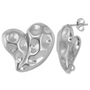 Roestvrij stalen (RVS) Stainless steel onderdelen oorbellen / oorstekers hart met oogje Silver