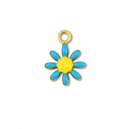 Roestvrij stalen (RVS) Stainless steel bedels bloem Gold-blue-yellow