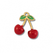 Roestvrij stalen (RVS) Stainless steel bedels kersen Gold-red-green