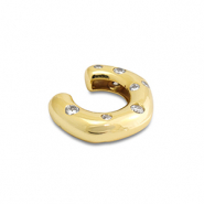 Roestvrij stalen (RVS) Stainless steel oorbellen ear cuff met zirkonia Gold-crystal