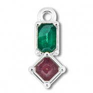 Bedels DQ metaal rechthoek met ruit Antiek zilver (nikkelvrij)-purple-blue