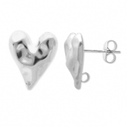Roestvrij stalen (RVS) Stainless steel onderdelen oorbellen / oorstekers hart met oogje Silver