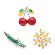 Pins kersen / krokodil / zon Gold-green-red-yellow