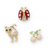 Pins kersen / kat / lieveheersbeestje Gold-green-red-black