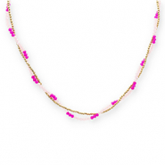Roestvrij stalen (RVS) Stainless steel kettingen top facet kralen Gold-light pink-fuchsia pink