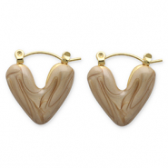 Roestvrij stalen (RVS) Stainless steel oorbellen creolen hart Gold-brown