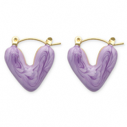 Roestvrij stalen (RVS) Stainless steel oorbellen creolen hart Gold-purple