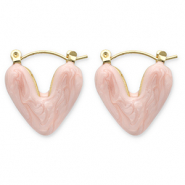 Roestvrij stalen (RVS) Stainless steel oorbellen creolen hart Gold-peach pink