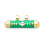 Roestvrij stalen (RVS) Stainless steel message bead bedels Gold-green-transparent