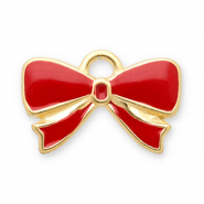 Roestvrij stalen (RVS) Stainless steel bedels strik Gold-red