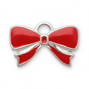 Roestvrij stalen (RVS) Stainless steel bedels strik Silver-red