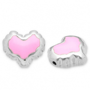 Roestvrij stalen (RVS) Stainless steel kralen hart Silver-pink