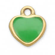 Roestvrij stalen (RVS) Stainless steel bedels hart Gold-light green